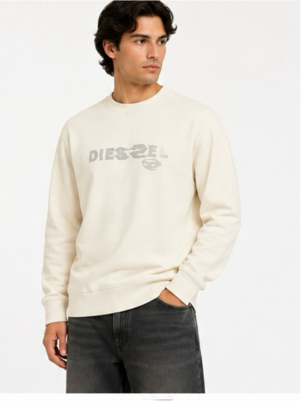 Diesel Cream Sweatshirt with Light Gray Logo